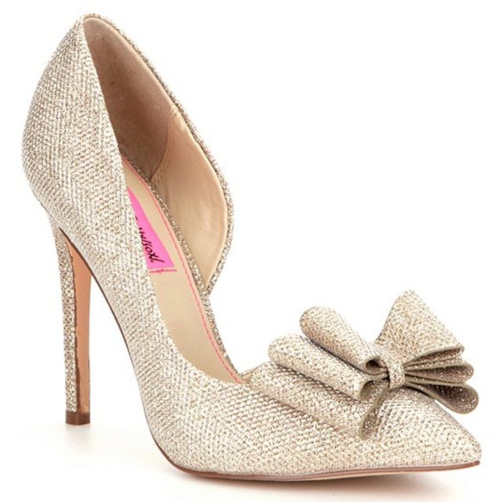 Betsey Johnson Gold Glitter Heels Pumps with Bow